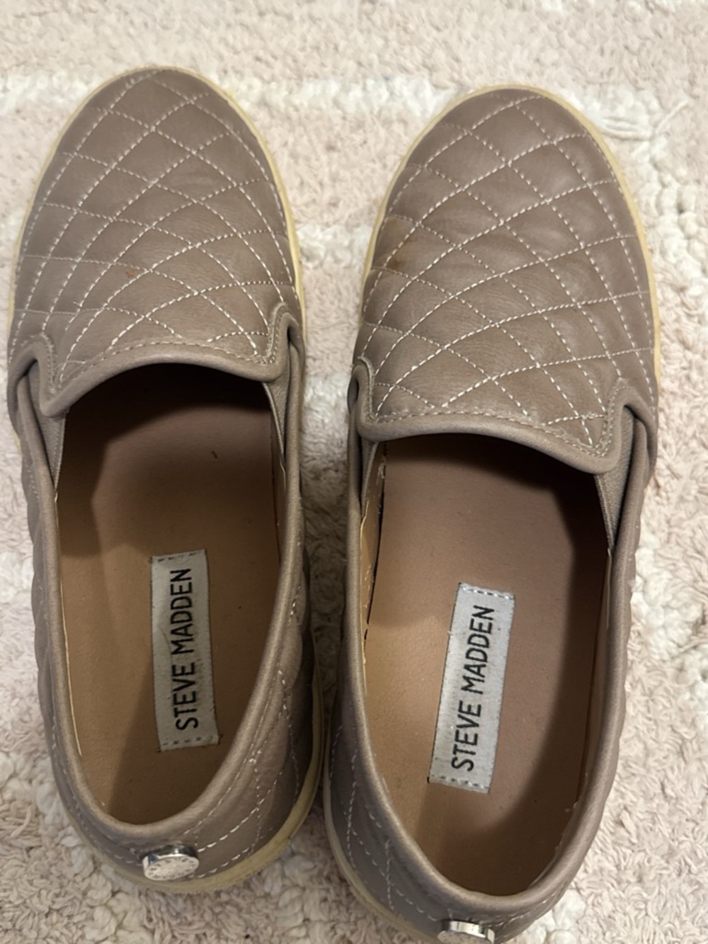 Steve Madden Quilted Slip-On Sneakers in Taupe Beige